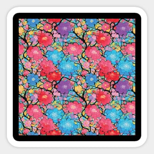 seamless tiled colorful floral trees abstract soft paint Japanese style unique Sticker